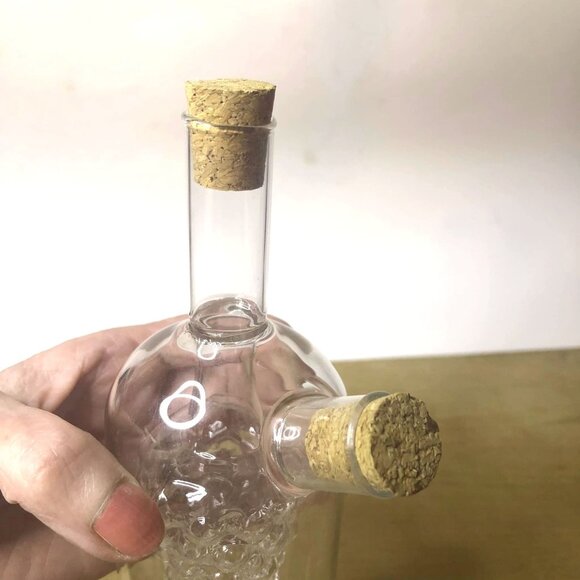 2 Spout Clear Glass Cruet with Grape Cluster Inside Oil and Vinegar 8 Inches - Picture 4 of 6